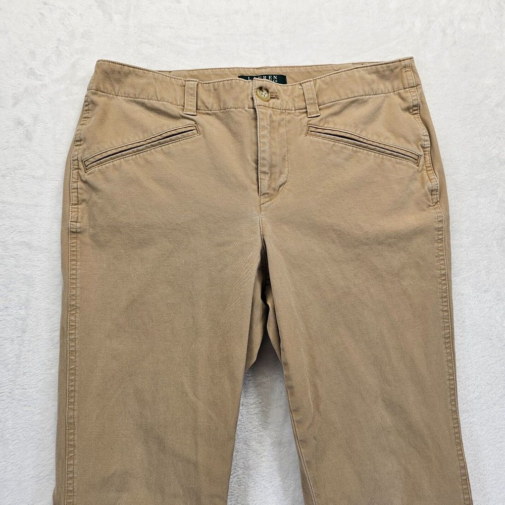 Lauren Ralph Lauren Pants Womens 6 Ankle Zip Leg Low Rise Slash Pockets Tan EUC - Picture 4 of 11